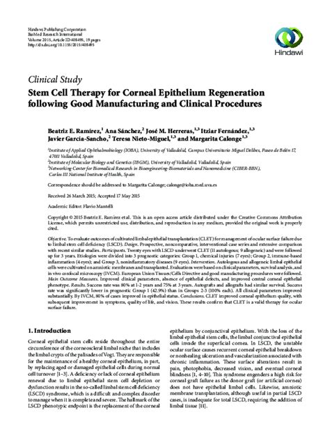 (PDF) Stem Cell Therapy for Corneal Epithelium Regeneration following Good Manufacturing and ...