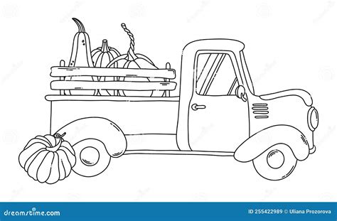 Black Contour Truck with Pumpkins Coloring Page Elements Stock Vector ...