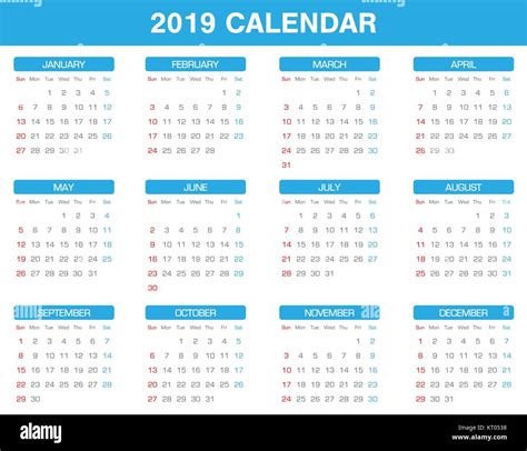 Simple 2019 Year Calendar Royalty Free Vector Image - vrogue.co