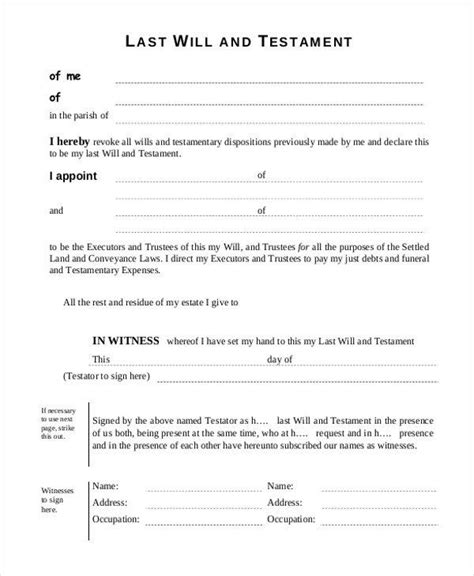 Free Printable Last Will And Testament Forms