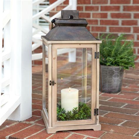 Large Rustic Wood Candle Lantern With Glass Door Farmhouse Country ...