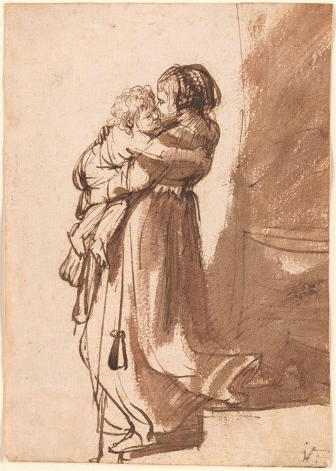 Rembrandt Harmenszoon van Rijn | Woman with a Child Descending a Staircase | Drawings Online ...