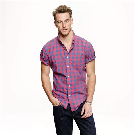 Lyst - J.Crew Lightweight Shortsleeve Shirt in Overblown Gingham in Blue for Men