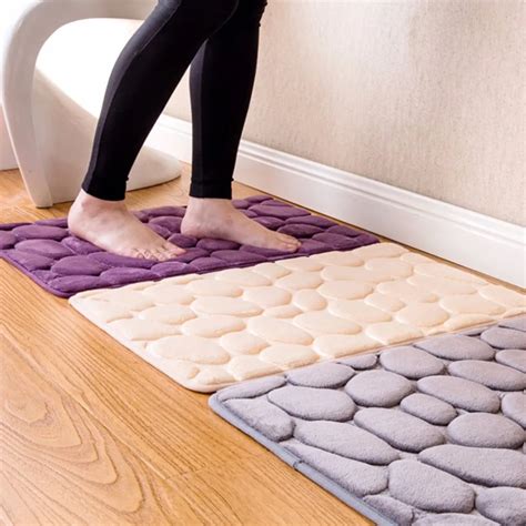 Practical Non Slip 3D Cobblestone Solid Color Home Kitchen Bathroom Carpet Floor Mats Water ...