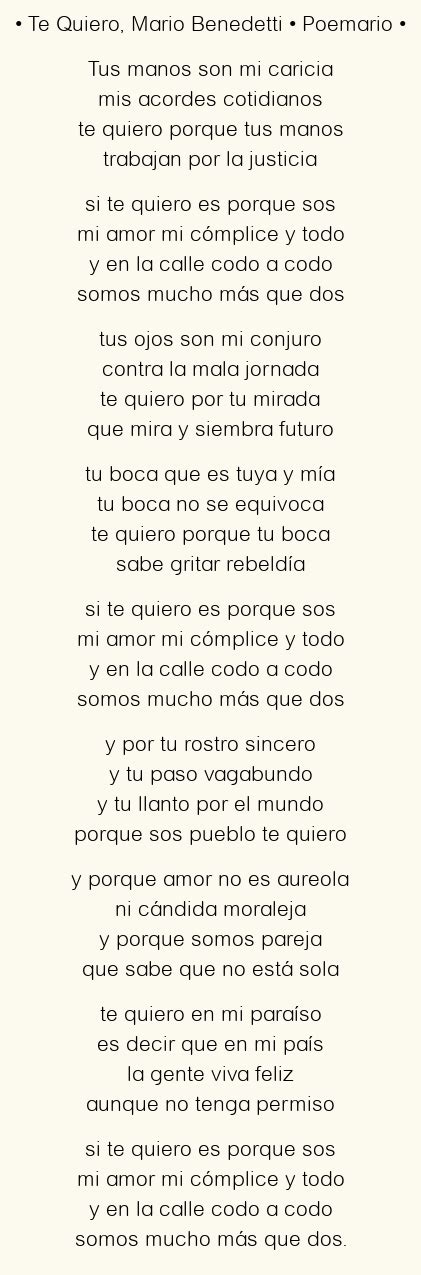 Te Quiero, Mario Benedetti: Poema original en análisis