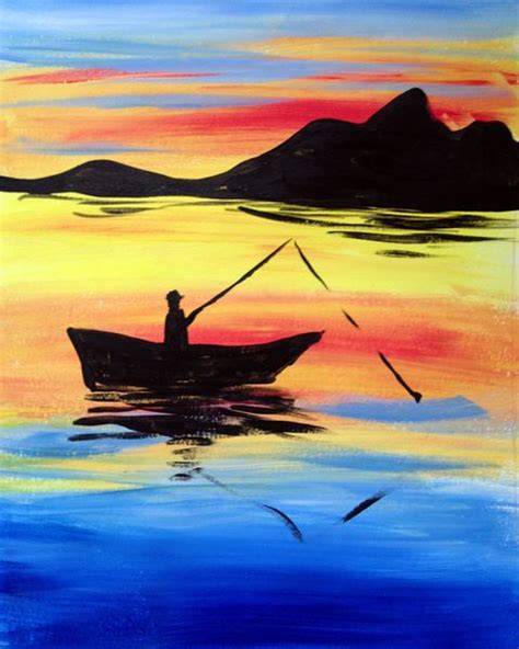 sunset fishing - paint nite - Lindsey Sniffin | Fishing painting canvas, Simple acrylic ...