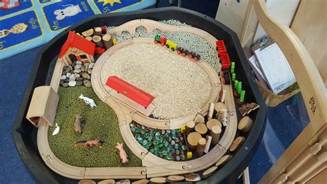 Farm/ train track tuff spot tray- Transport Topic | Tuff tray, Messy play, Activities for kids