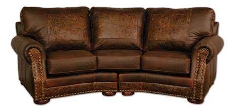 Curved Leather Sofa with tooled leather | Conversation sofa, Western furniture, Sofa design