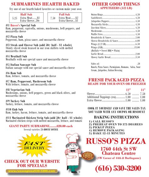 Russo's Pizza Menu