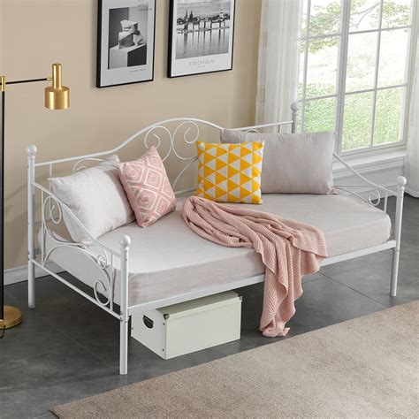 Victorian Twin Size Metal Daybed Platform with 4 Legs Slats Support,White - Walmart.com ...