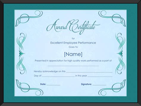 Excellent Employee Performance Award Certificate Template