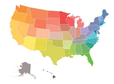 Blank Map of USA, United States of America, in Colors of Rainbow ...