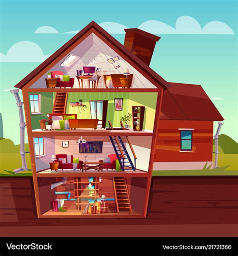 Cartoon multistorey house in cross section Vector Image