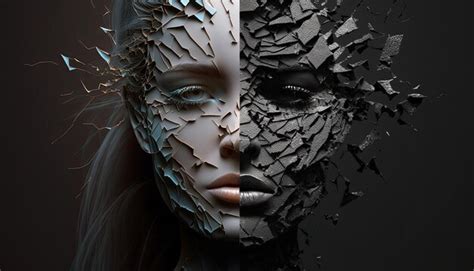 Premium AI Image | Divided female face for fragmentation face half bipolar disorder concept ...