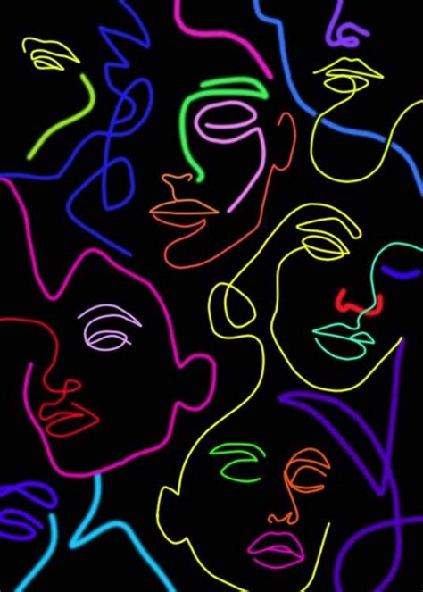 colour faces line art drawing | Line art drawings, Neon painting, Neon art painting