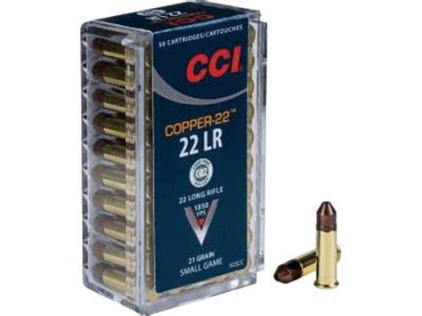 CCI 22LR Ammunition Copper 22 CCI925CC 21 Grain Copper Hollow Point 50 ...