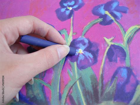 hand drawing a violet flower with crayon Stock Photo | Adobe Stock