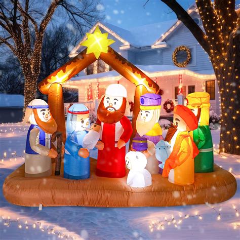 Risenor 6.5Ft Long Christmas Inflatable Nativity Scene Outdoor Decorations, Inflatables Nativity ...