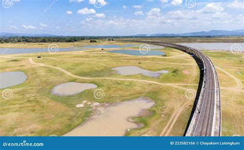 Aerial Unseen View of Railroad Tracks of Floating Train Bridge Stock ...