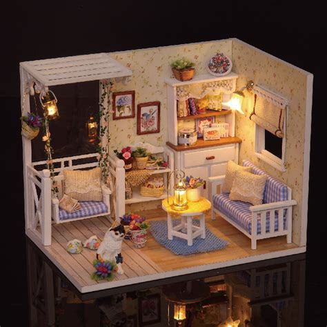 New Dollhouse Miniature DIY Kit With Cover Wood Toy doll house room ...