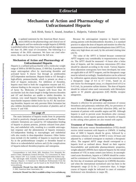 (PDF) Mechanism of Action and Pharmacology of Unfractionated Heparin ...