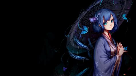 Blue eyed anime girl 4K wallpaper download