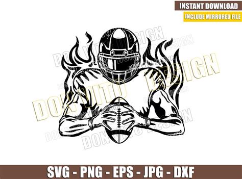 American Football Player Flames SVG dxf png Fire Sport Season Cut File