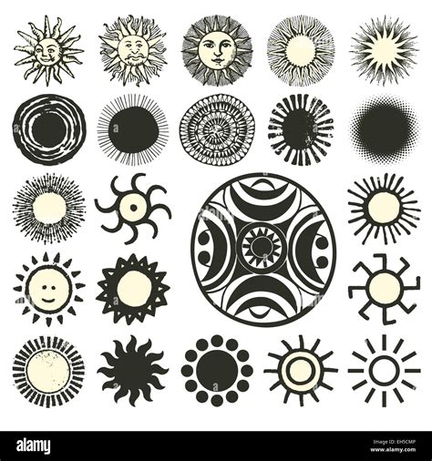 Ancient, old, traditional and modern sun symbols Stock Photo - Alamy