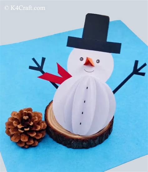 Snowman Paper Craft for Kids – Step by Step Tutorial - K4 Craft