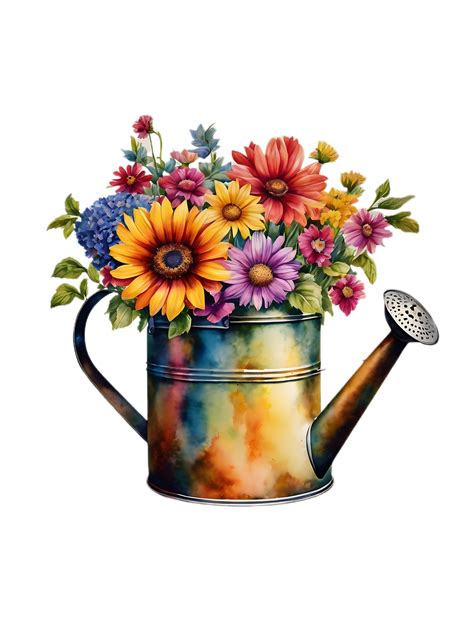 Watercolor Watering Can Flowers Clipart Free Stock Photo - Public Domain Pictures