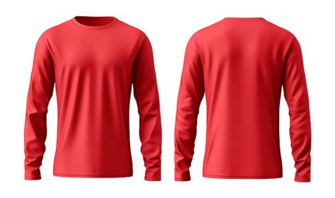 Long sleeve plain red t-shirt mockup, with front and back views, isolated on transparent ...