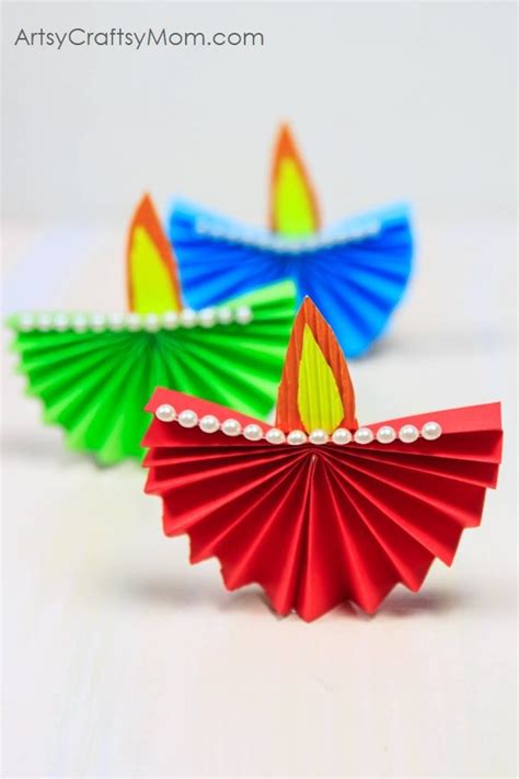 Accordion Fold Diwali Paper Diya Craft - Artsy Craftsy Mom