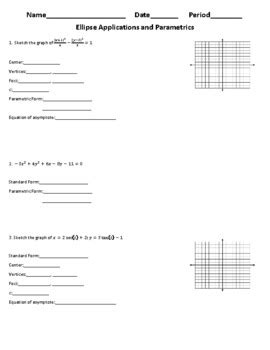 Precalculus Worksheet: Hyperbola Applications and Parametrics | TPT