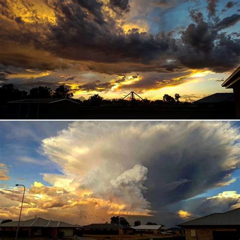 Apocalyptical anvil cloud at sunset swallows up Chinchilla, Australia ...