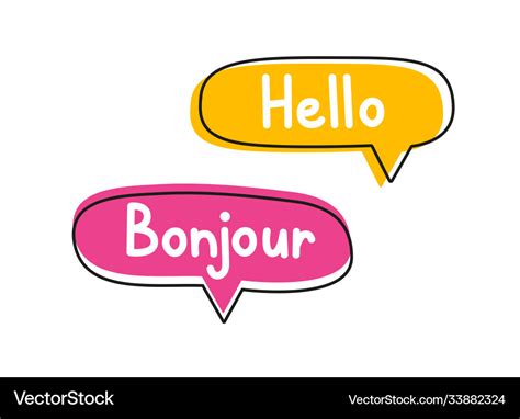 Hello bonjour handwritten text in speech bubble Vector Image