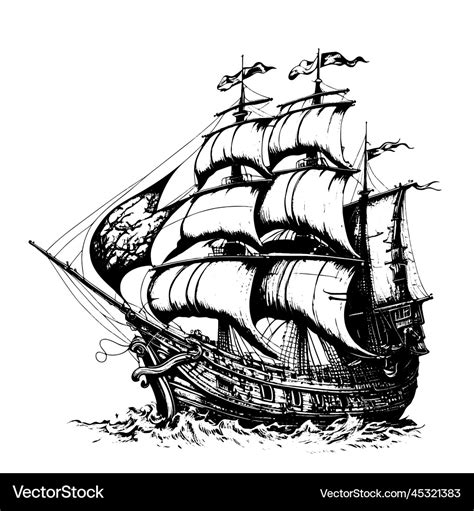 Pirate ship hand drawn sketch Royalty Free Vector Image