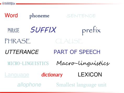 Word phoneme SENTENCE PHRASE SUFFIX prefix PHRASE CLAUSE UTTERANCE PART OF SPEECH MICRO ...