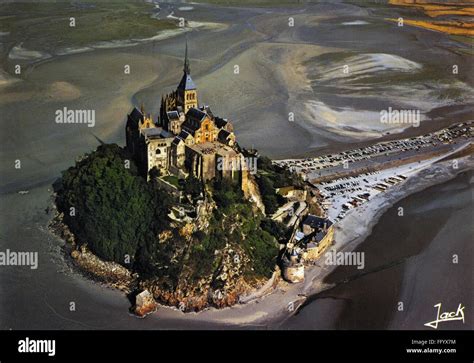 FRANCE: MONT SAINT MICHEL. /nAerial view of Mont Saint Michel. Postcard ...