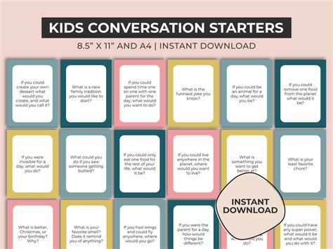 Family Conversation Starters Printable, Kids Conversation Starters, Ice Breaker, Dinner ...