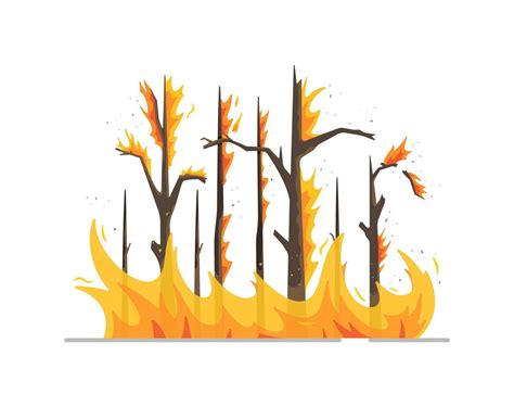 Vector illustration of wildfire. Tree disaster. Wildfire wildfire burn. Natural disaster ...