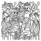 Mermaid And merman Playing coloring Page For Kids Vector Image sketch template