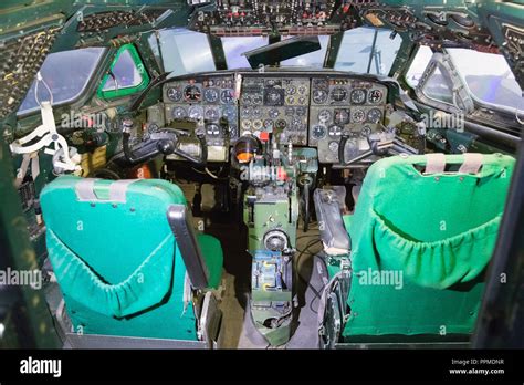 Lockheed L-749 Constellation cockpit on display at the Aviodrome Aviation Theme Park Stock Photo ...