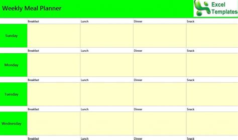 Weekly Meal Planner Excel Template | Weekly Meal Planner