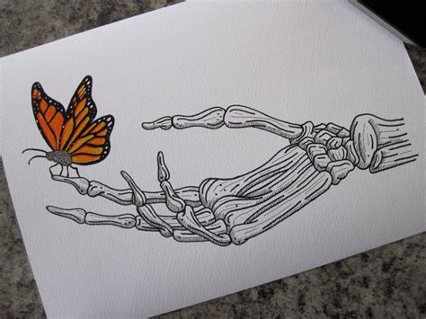 Butterfly On Skeleton Hand Print - A4 | Skeleton hands drawing, Skeleton drawings, Art sketches