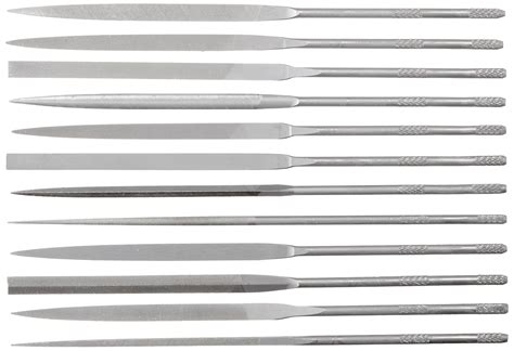 Nicholson 12 Piece Needle File Set with Handles, Swiss Pattern, Double Cut, 4 Coarseness, 5-1/2 ...