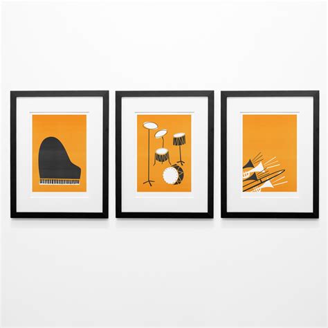 Set Of 3 Music Posters Mid Century Modern Wall Art Birthday