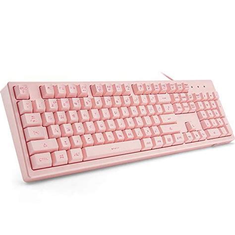 Basaltech Pink Keyboard with 7-Color LED Backlit, 104 Keys Quiet Silent ...