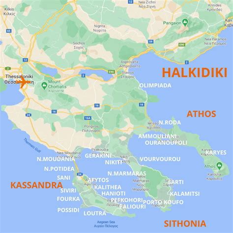 Map Of Halkidiki Beaches - Beulah Sallyann