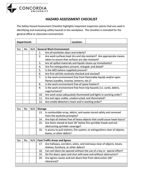 HAZARD ASSESSMENT CHECKLIST