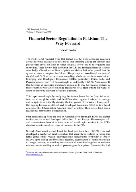 (PDF) Financial Sector Regulation in Pakistan: The Way Forward | Ishrat ...